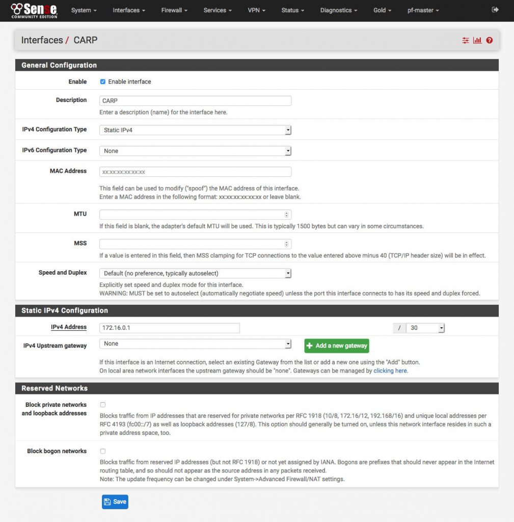 Configuration de l'interface CARP