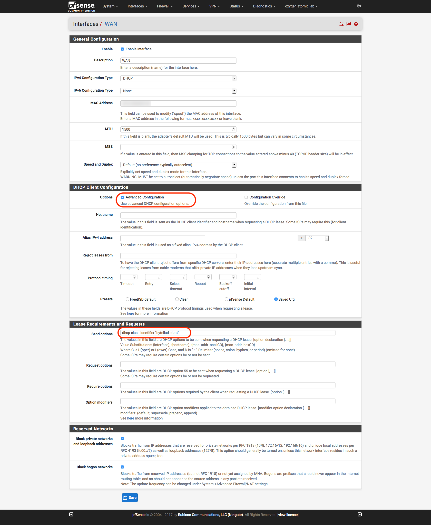 pfSense configuration WAN